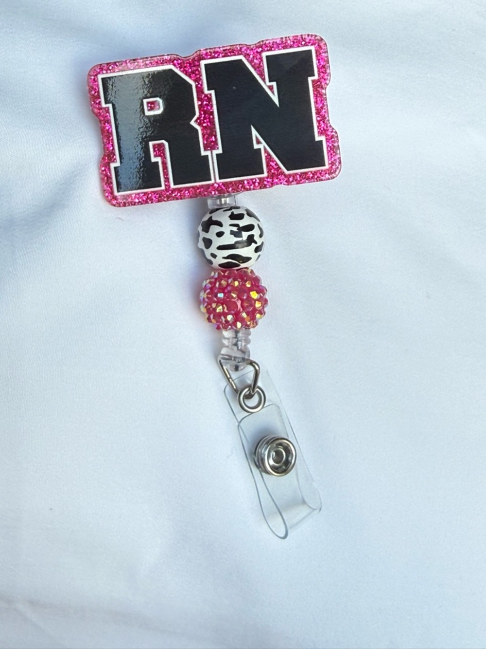 RN Badge Reel with Pink Glitter, NWOT